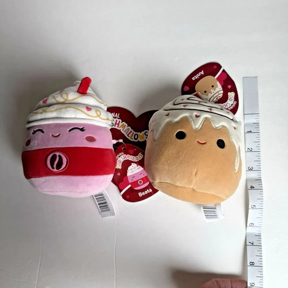 Squishmallows 5” Latte Beata and Cinnamon Roll Anita Coffee Set New NWT